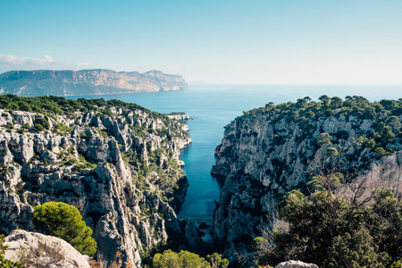 Charming rocky inlet to enjoy a bath in the Mediterranean sea near Cassisの写真素材