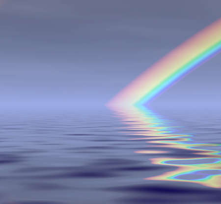 Evening rainbow in haze (simulator)の写真素材