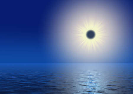 eclipse the sun with a light path on waterの写真素材