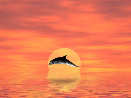 Dolphins on a decline (simulation of jumps of dolphins at ocean)の写真素材