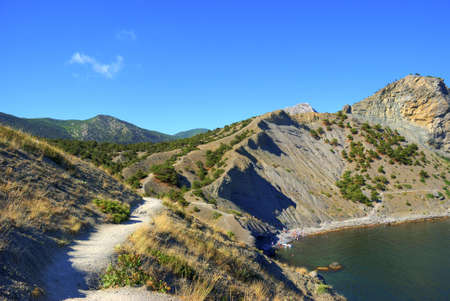 Sea landscape. A sea bay with picturesque mountains