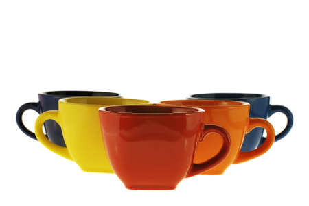 Color cups. Ceramic service from color cupsの写真素材