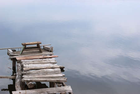 Fishing place. The approach on a wooden flooring to a place of fishingの写真素材