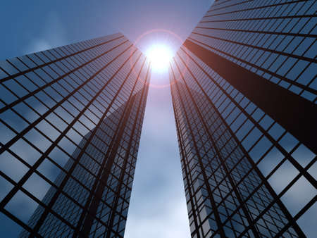 Modern buildings. Skyscrapers from glass with the bright sunの写真素材