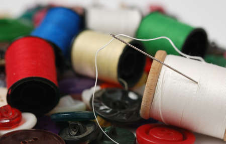 Needle and a thread. A set of accessories for sewing.の写真素材