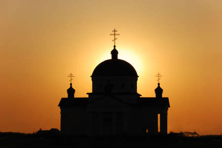 Church on sunset. Russian church. Year of construction - 1912の写真素材