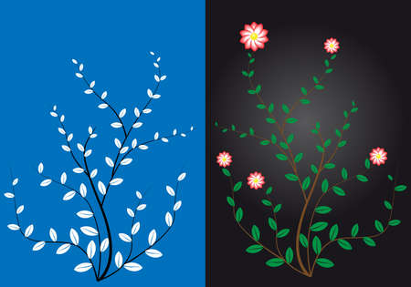 Trees with foliage and flowersのイラスト素材