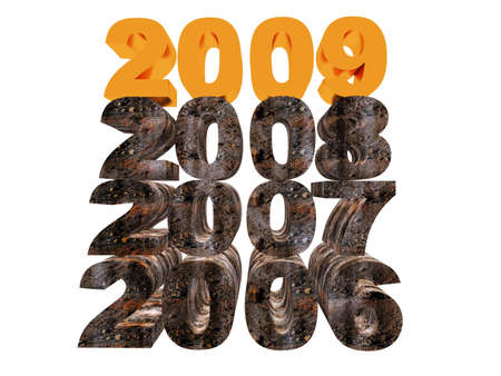 2009 with set of figures symbolizing 2006 - 2008. Set of figures symbolizing 2000 - 2008 with 2009 in the foregroundの写真素材