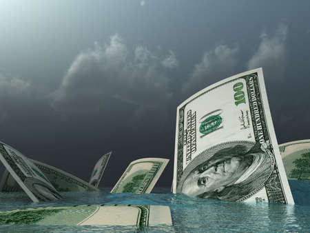 go under dollars. A metaphor of devaluation of the American currencyの写真素材