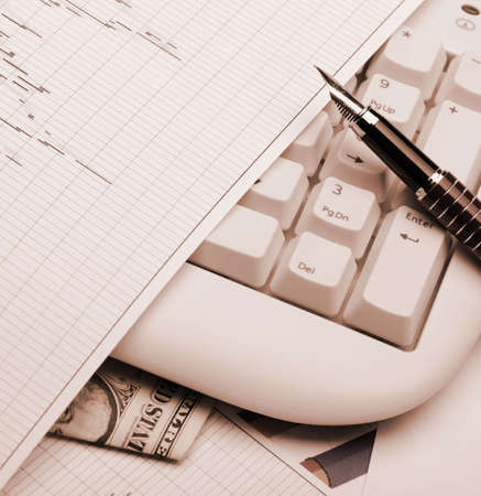 Business a theme. Diagrams from the share market, pens. Concept - exchange activityの写真素材