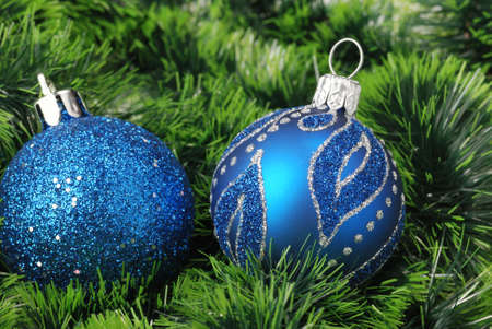 Christmas background. New Year's toys and ornaments bright and glow の写真素材