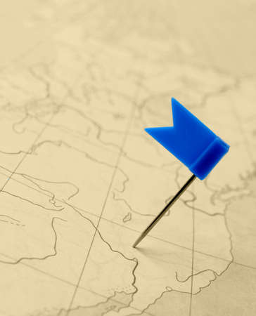 Flag a pin. A label on a planimetric mapの写真素材