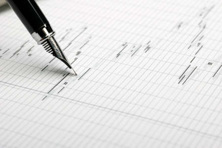 Business a theme. Diagrams from the share market, pens. Concept - exchange activityの写真素材