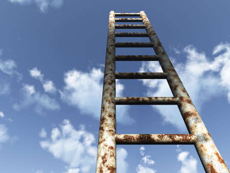 Ladder in the sky. An iron rusty ladder on a background of the blue skyの写真素材
