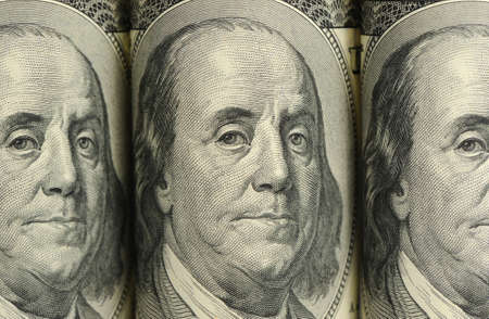 Benjamin Franklin. A fragment of a photo hundred dollar denominationsの写真素材
