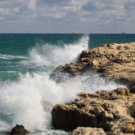 Splash of waves about coastal stones. Crimea, Ukraineの写真素材