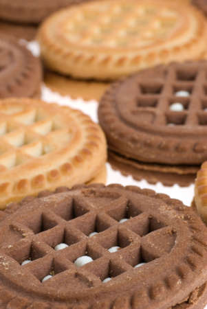 Cookies. A sweet, bakery product. Brown and whiteの写真素材