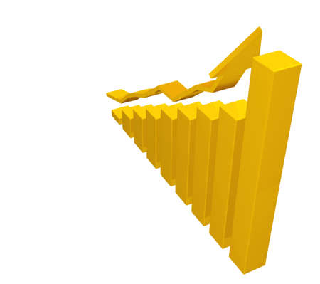 The diagram. The diagram with an arrow from gold on a white backgroundの写真素材