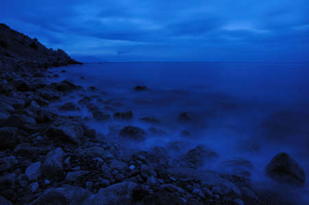 The night sea. The sea photographed at a dawn with long endurance. Crimea, Ukraineの写真素材