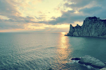 The night sea. The sea photographed at a dawn with long endurance. Crimea, Ukraineの写真素材