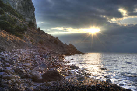 The night sea. The sea photographed at a dawn with long endurance. Crimea, Ukraineの写真素材
