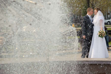 Newly-married couple. Pair young men in wedding dayの写真素材