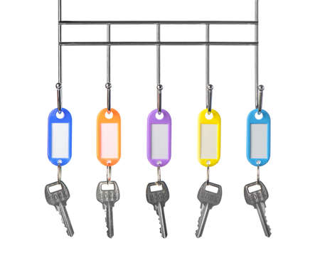 Keys with color trinkets. In trinkets a white empty label for records