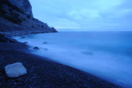 The night sea. The sea photographed at a dawn with long endurance. Crimea, Ukraineの写真素材