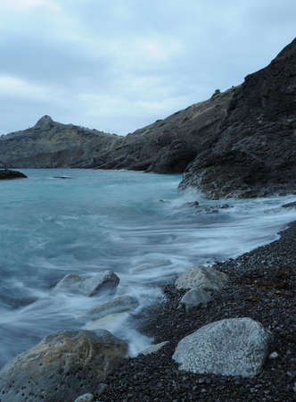 The night sea. The sea photographed at a dawn with long endurance. Crimea, Ukraineの写真素材