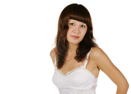 The beautiful girl on a white background. The Asian nationalityの写真素材