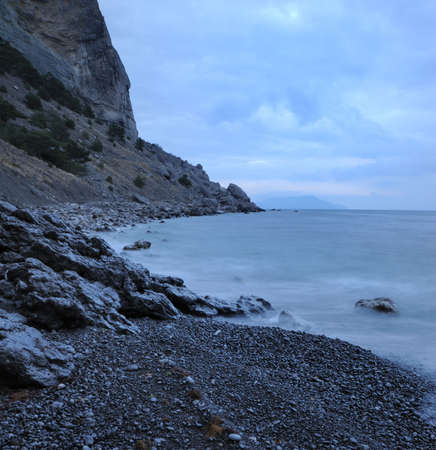 The night sea. The sea photographed at a dawn with long endurance. Crimea, Ukraineの写真素材
