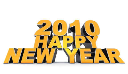 Inscription Happy new year and 2010. A material gold on a white background with a shadowの写真素材