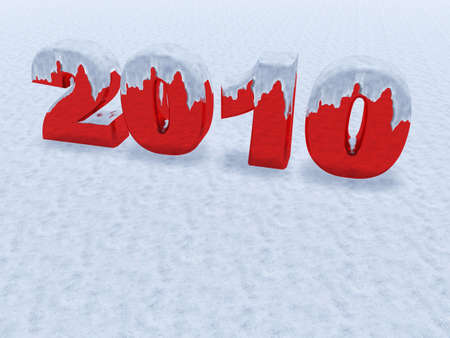 Inscription 2010 from red color on a background of a snow  A material red plastic with from above snowの写真素材