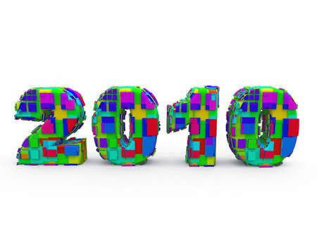 Inscription  2010  from color geometrical figures. Isolated on whiteの写真素材