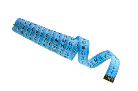 Measuring tape of the tailor blue color. It is isolated on a white background