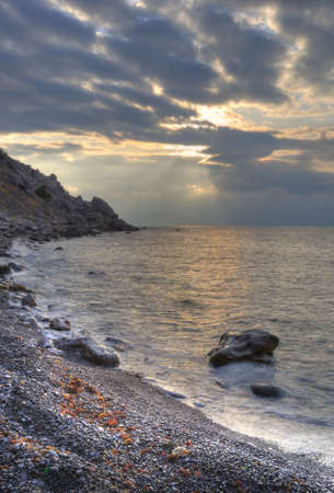 The night sea. The sea photographed at a dawn with long endurance. Crimea, Ukraineの写真素材