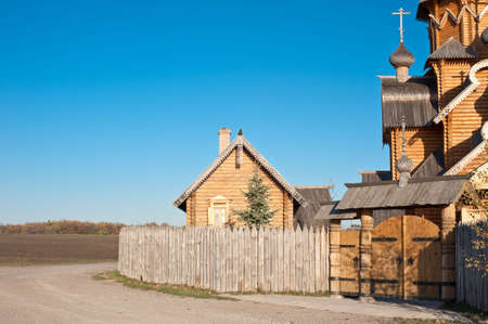 Man's monastery. Monastic village completely constructed of a tree. Ukraine, Sviatohirsk, Vsechsvatskiy a monastery.の写真素材