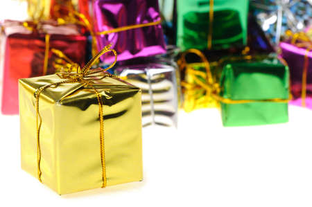 Set of gifts in boxes. Bright brilliant surfacesの写真素材