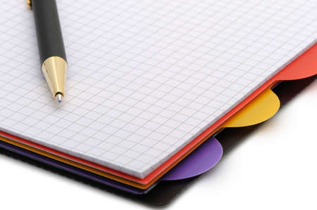 Notebook - organizer with the stylish pen.Color bookmarks. It is isolated on a white background