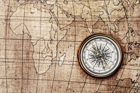 Compass on old map. Brown tone colorの写真素材