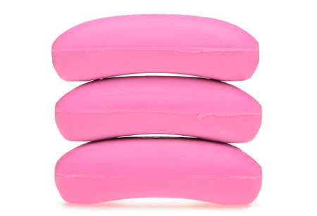 Three soaps of pink color. It is isolated on a white backgroundの写真素材