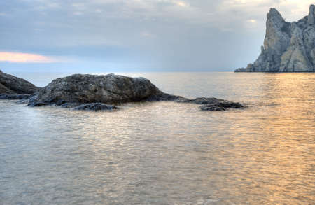 The night sea. The sea photographed at a dawn with long endurance. Crimea, Ukraineの写真素材