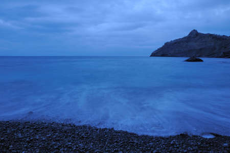 The night sea. The sea photographed at a dawn with long endurance. Crimea, Ukraineの写真素材