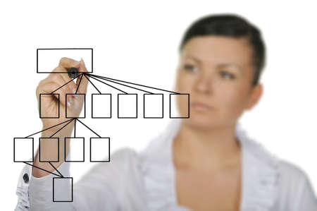 The woman drawing the diagram. Selective focus. It is isolated on a white background.の写真素材