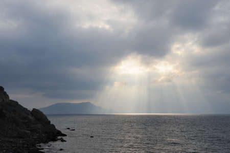The night sea. The sea photographed at a dawn with long endurance. Crimea, Ukraineの写真素材