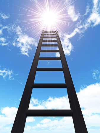 Ladder in the sky. An iron rusty ladder on a background of the blue skyの写真素材