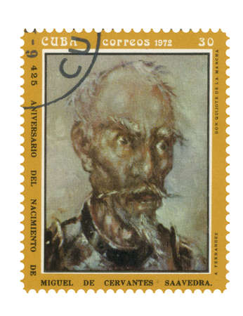 Stamp with image Don Quixote author Miguel de Cervantesの写真素材