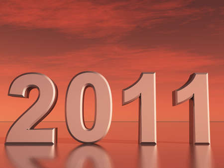 Inscription 2011 on a background of the martian sky, with reflection on a surfaceの写真素材