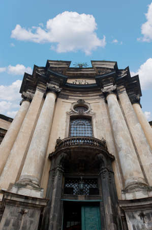 The exterrier of ancient church. The city of Lvov, Ukraineの写真素材