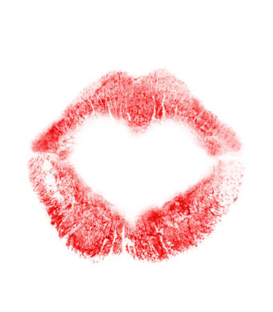 Print of lips in the form of heart. It is isolated on a white background